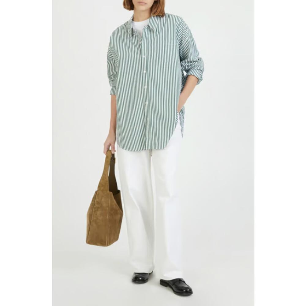 Denimist Button Front Shirt Green Stripe size XS